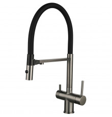 Смеситель для кухни Vincea VKF-120GM с подключением к фильтру, гибким изливом, вороненая сталь