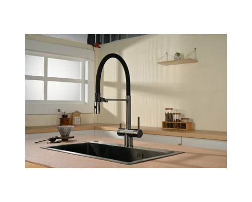Смеситель для кухни Vincea VKF-120GM с подключением к фильтру, гибким изливом, вороненая сталь