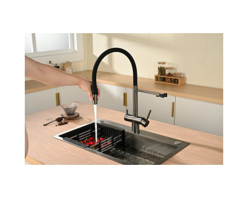 Смеситель для кухни Vincea VKF-120GM с подключением к фильтру, гибким изливом, вороненая сталь