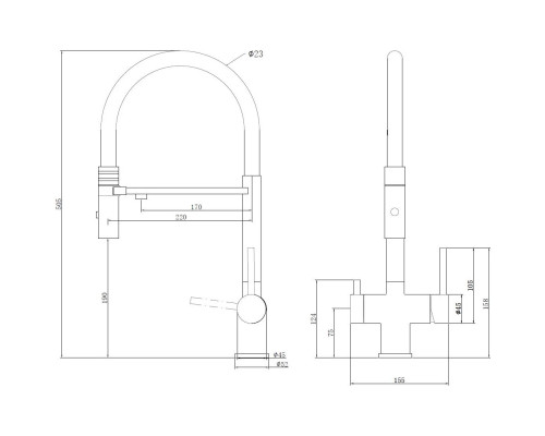 Смеситель для кухни Vincea VKF-120GM с подключением к фильтру, гибким изливом, вороненая сталь