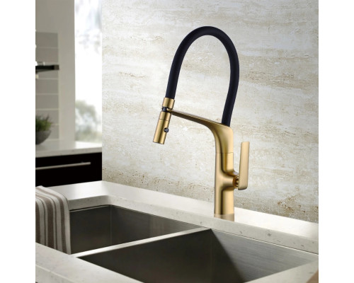 Смеситель для кухни Vincea VKF-115BG с гибким изливом, золотой матовый