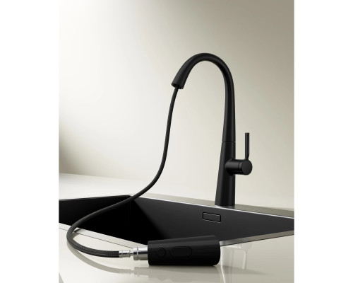 Смеситель для кухни Vincea VKF-176MB с выдвижным изливом, черный матовый