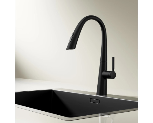 Смеситель для кухни Vincea VKF-176MB с выдвижным изливом, черный матовый