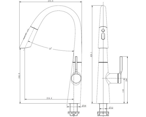 Смеситель для кухни Vincea VKF-176MB с выдвижным изливом, черный матовый