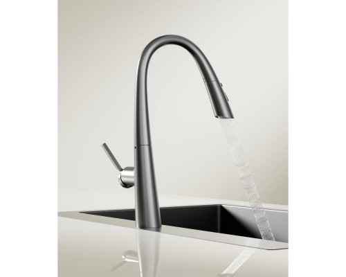Смеситель для кухни Vincea VKF-176GM с выдвижным изливом, вороненая сталь