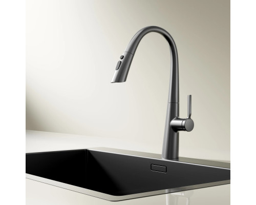Смеситель для кухни Vincea VKF-176GM с выдвижным изливом, вороненая сталь