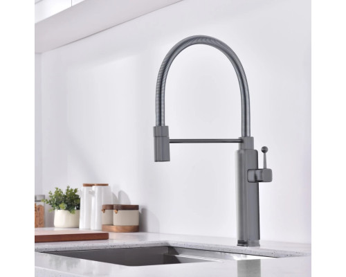 Смеситель для кухни Vincea VKF-101GM с гибким изливом, хром/вороненая сталь