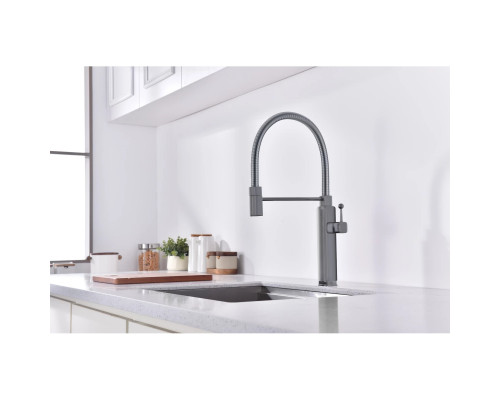 Смеситель для кухни Vincea VKF-101GM с гибким изливом, хром/вороненая сталь