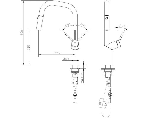 Смеситель для кухни Vincea VKF-107BN с выдвижным изливом, сатин