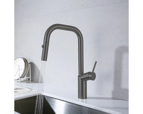 Смеситель для кухни Vincea VKF-107GM с выдвижным изливом, вороненая сталь