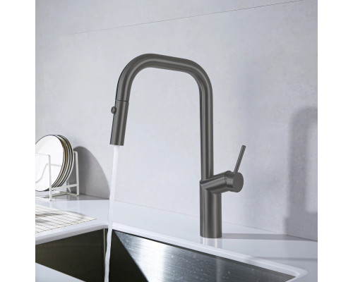 Смеситель для кухни Vincea VKF-107GM с выдвижным изливом, вороненая сталь