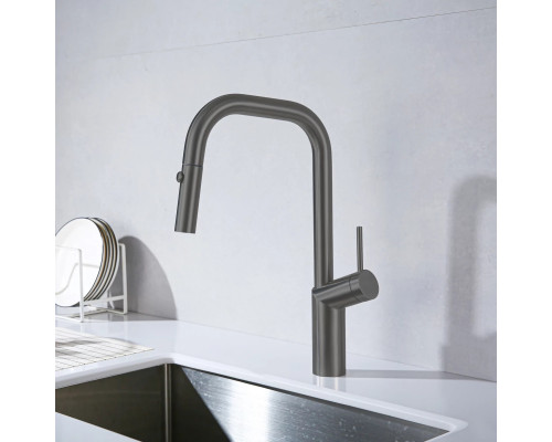 Смеситель для кухни Vincea VKF-107GM с выдвижным изливом, вороненая сталь