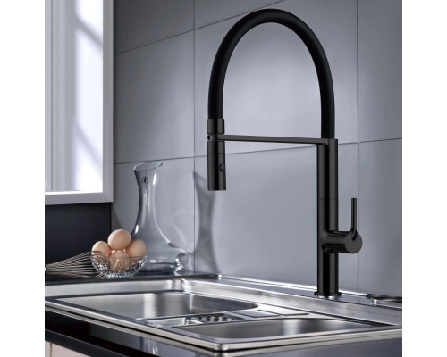 Смеситель для кухни Vincea VKF-114MB с гибким изливом, черный матовый