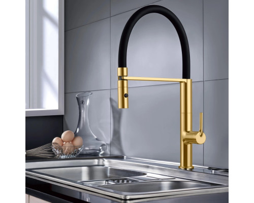 Смеситель для кухни Vincea VKF-114BG с гибким изливом, золотой матовый
