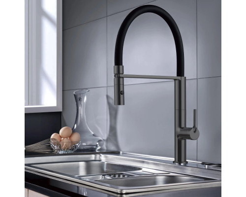 Смеситель для кухни Vincea VKF-114GM с гибким, вороненая сталь