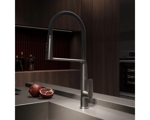 Смеситель для кухни Vincea VKF-118GM с гибким изливом, вороненая сталь