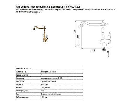 Заказать Смеситель для кухни Franke Old England 115.0028.205 в магазине сантехники Santeh-Crystal.ru