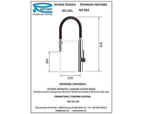 Купить Смеситель для кухни Remer NK522 в магазине сантехники Santeh-Crystal.ru