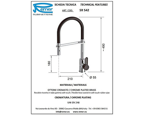 Заказать Смеситель для кухни Remer SR542 в магазине сантехники Santeh-Crystal.ru