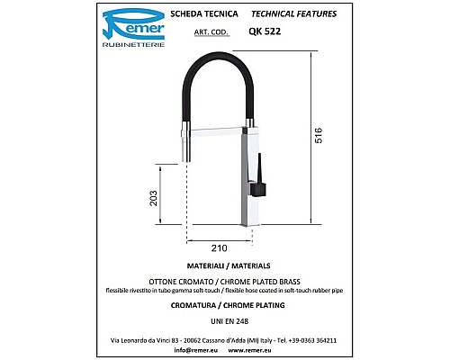 Купить Смеситель для кухни Remer QK522 в магазине сантехники Santeh-Crystal.ru