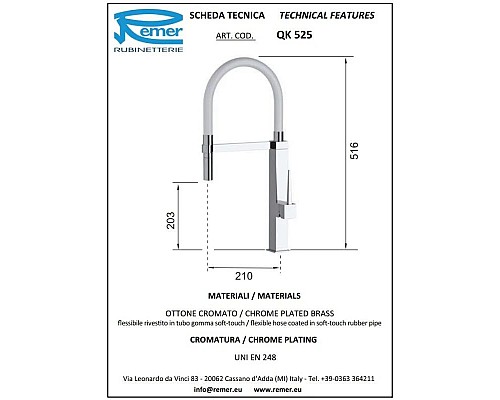 Заказать Смеситель для кухни Remer QK525 в магазине сантехники Santeh-Crystal.ru