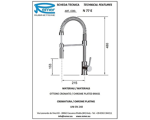 Купить Смеситель для кухни Remer Vanity N77E в магазине сантехники Santeh-Crystal.ru