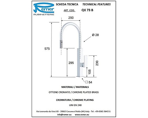 Купить Смеситель для кухни Remer QK73B в магазине сантехники Santeh-Crystal.ru