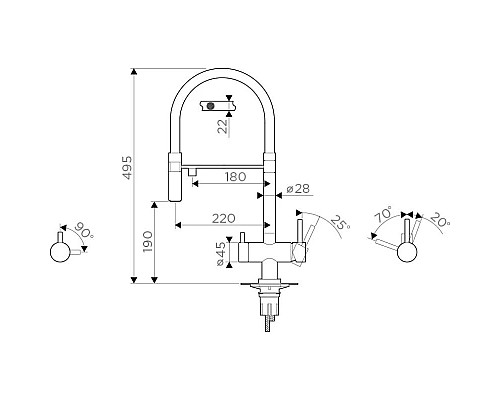 Заказать Смеситель для кухни с фильтром Omoikiri Kanto-PVD-LG  светлое золото 4994014 + H851P00 в магазине сантехники Santeh-Crystal.ru