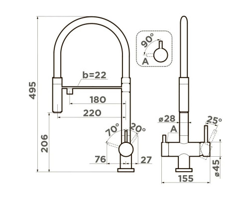 Заказать Смеситель для кухни с фильтром Omoikiri Kanto-GB графит 4994356 + H851P00 в магазине сантехники Santeh-Crystal.ru