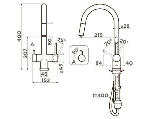 Заказать Смеситель для кухни с фильтром Omoikiri Akita-S-GB графит 4994359 + H851P00 в магазине сантехники Santeh-Crystal.ru