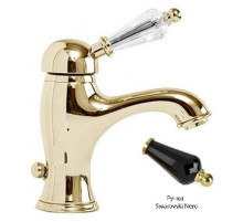 Смеситель для раковины с донным клапаном золото 24 карат, ручка Swarovski Nero Cezares Vintage VINTAGE-LSM1-03/24-Sw-N