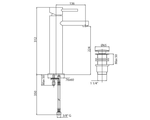 Купить Смеситель для раковины с донным клапаном хром, ручка хром Cezares Over OVER-LC-01-Cr в магазине сантехники Santeh-Crystal.ru