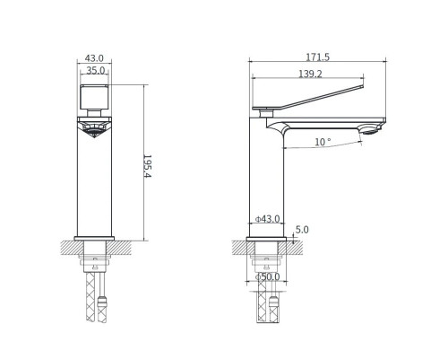 Смеситель для раковины Vincea Verse VBF-2VE1GM без донного клапана, вороненая сталь