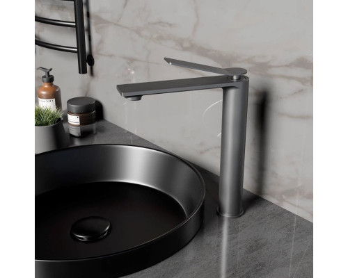 Смеситель для раковины Vincea Verse VBF-2VE2GM без донного клапана, вороненая сталь