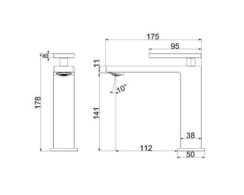 Смеситель для раковины Vincea Dice VBF-2DS1BN без донного клапана, сатин