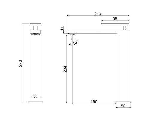 Смеситель для раковины Vincea Dice VBF-2DS2MB без донного клапана, черный матовый