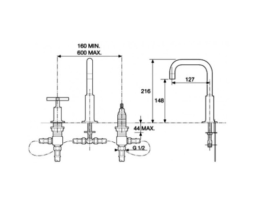 Приобрести Смеситель для раковины на 3 отверстия Jacob Delafon Purist E144063-CP в магазине сантехники Santeh-Crystal.ru