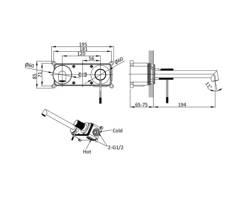 Смеситель для раковины Vincea Desire VBFW-1D1BN встраиваемый, без донного клапана, сатин