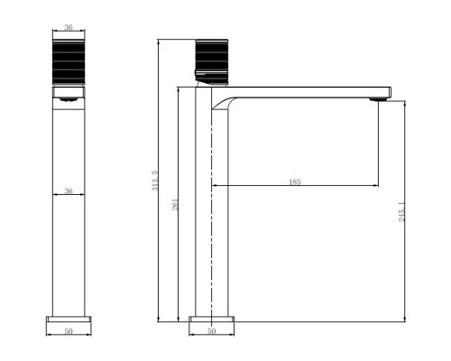 Смеситель для раковины Vincea Domus VBF-5DM02GM без донного клапана, вороненая сталь