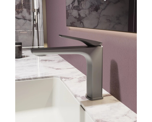 Смеситель для раковины Vincea Puro VBF-5P01GM без донного клапана,  вороненая сталь