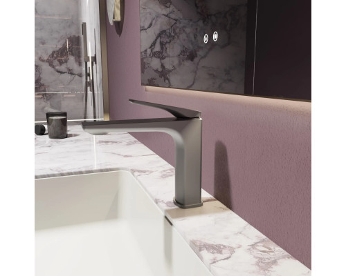 Смеситель для раковины Vincea Puro VBF-5P01GM без донного клапана,  вороненая сталь