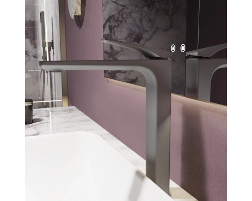 Смеситель для раковины Vincea Puro VBF-5P02GM без донного клапана, вороненая сталь