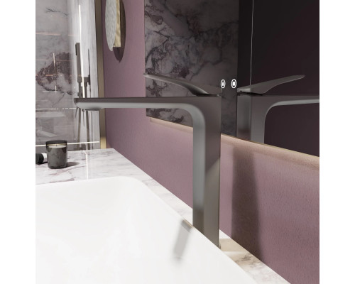 Смеситель для раковины Vincea Puro VBF-5P02GM без донного клапана, вороненая сталь