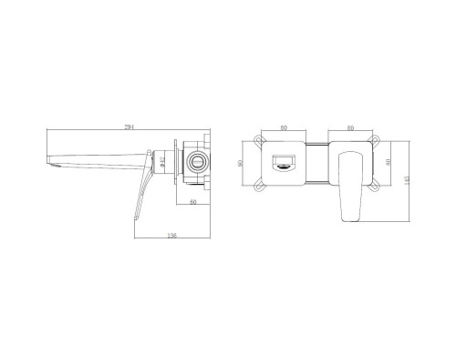 Смеситель для раковины Vincea Puro VBFW-5P01GM встраиваемый, без донного клапана, вороненая сталь
