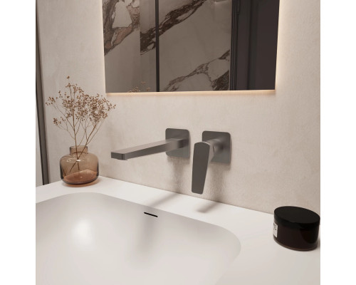 Смеситель для раковины Vincea Puro VBFW-5P01GM встраиваемый, без донного клапана, вороненая сталь