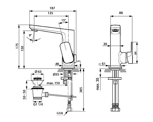 Приобрести Смеситель для раковины с донным клапаном Ideal Standard Tonic II A6332AA в магазине сантехники Santeh-Crystal.ru