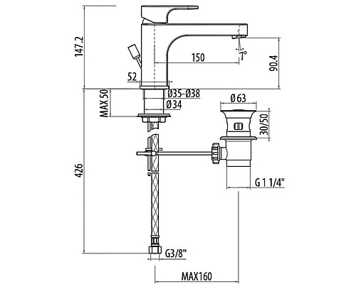 Купить Смеситель для раковины с донным клапаном Gattoni H2OMIX 1000 1043/10C0cr в магазине сантехники Santeh-Crystal.ru