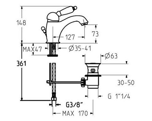 Заказать Смеситель для раковины с донным клапаном Gattoni Orta 2746/27V0BR в магазине сантехники Santeh-Crystal.ru