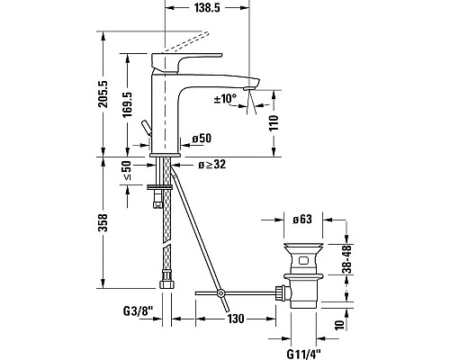 Купить Смеситель для раковины с донным клапаном Duravit B.1 B11020001010 в магазине сантехники Santeh-Crystal.ru