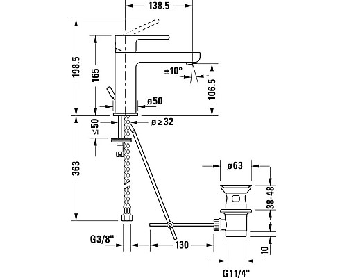 Купить Смеситель для раковины с донным клапаном Duravit B.2 B21020001010 в магазине сантехники Santeh-Crystal.ru